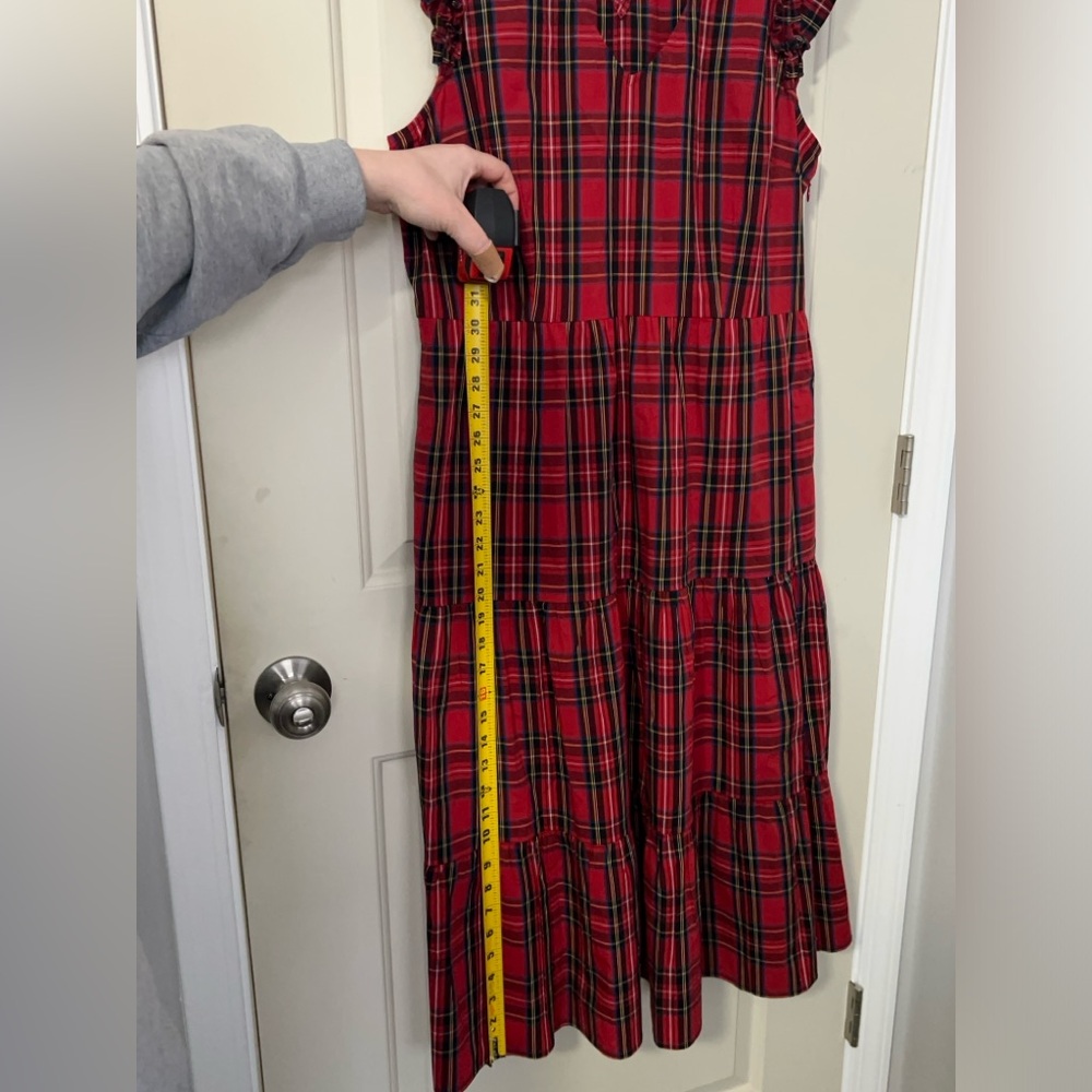 J Crew ruffle tiered dress - HAS POCKETS! PLAID / SIZE 14 - Picture 7 of 9